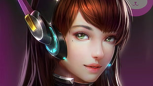 red haired female anime character, D.Va (Overwatch), Overwatch, video games, longhair