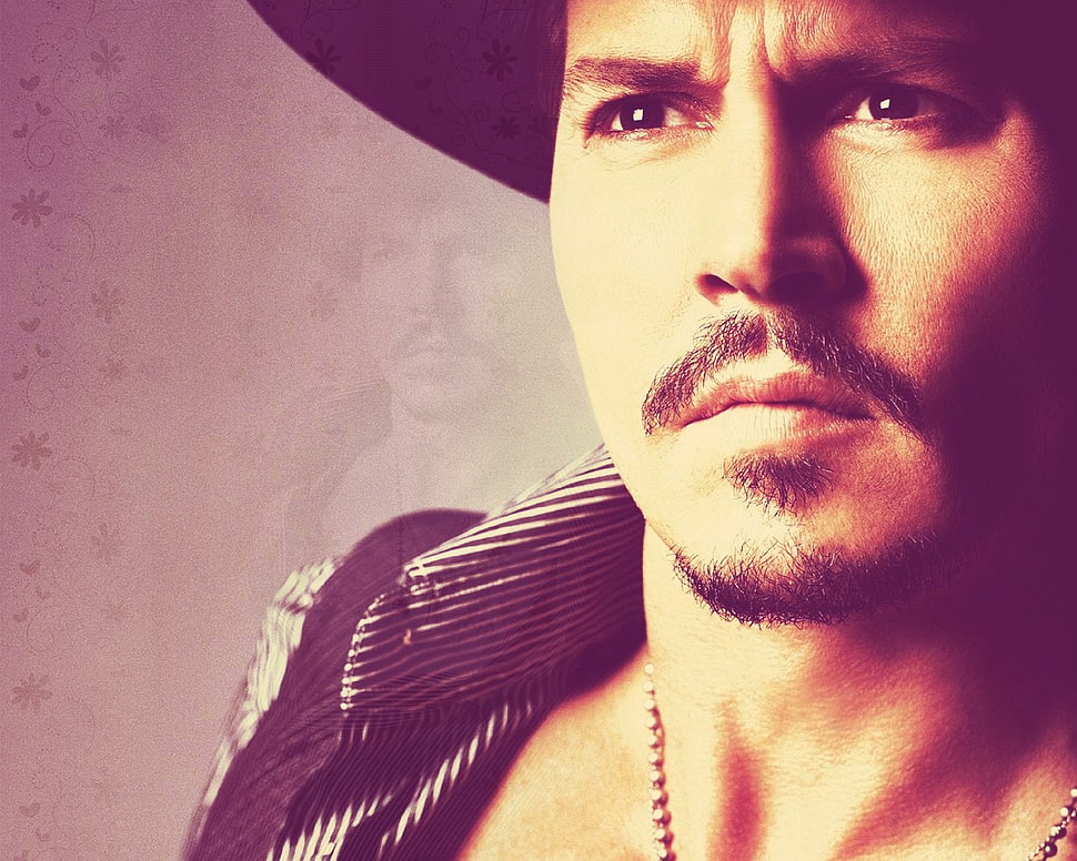 men's black and gray collared top, Johnny Depp, closeup, face, actor HD wallpaper