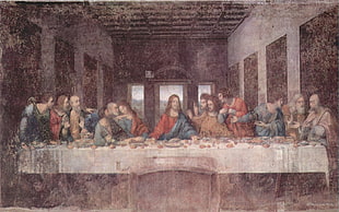 painting of The Last Supper, The Last Supper, faded, religion, Jesus Christ