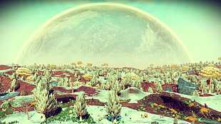 green plant filled with snow, No Man's Sky, video games