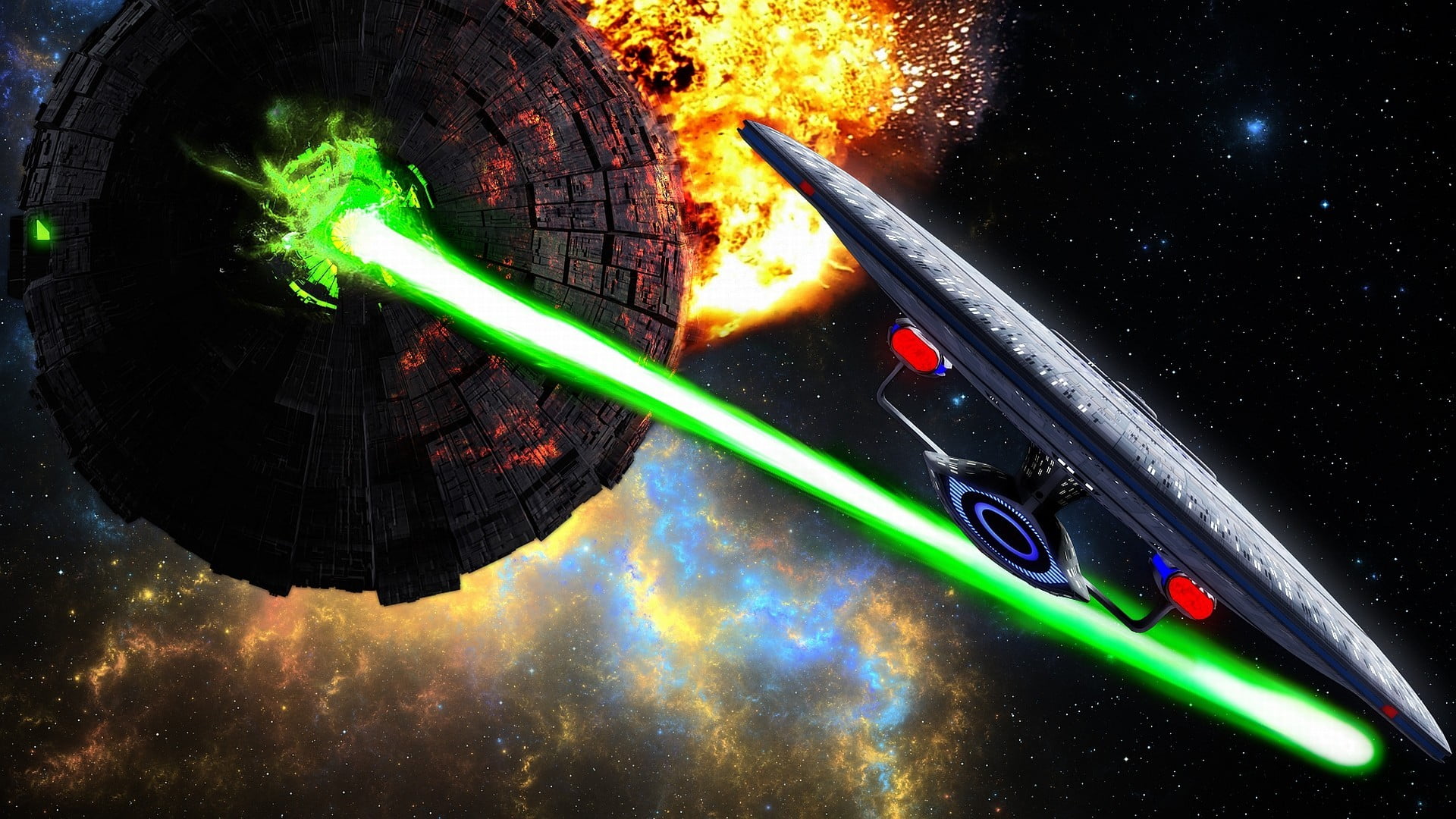 Star Wars Death Star digital wallpaper, artwork, Star Trek