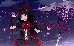 black-haired female anime character, Gate: Jieitai Kanochi nite Kaku Tatakaeri, Rory Mercury, weapon, long hair