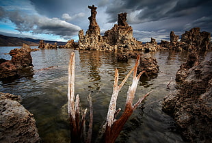 brown rock monoliths, mono lake