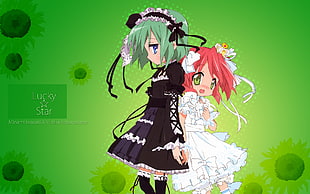 two anime characters in black and white dresses