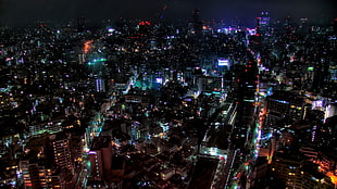 high-rise buildings, cityscape, Tokyo, Japan, night