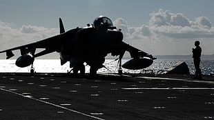 black fighting jet, military aircraft, airplane, jets, AV-8B Harrier II