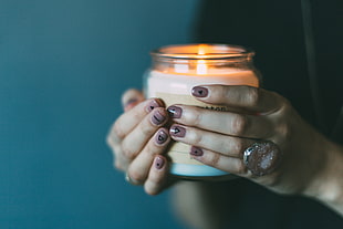 white votive candle, Hands, Candle, Manicure
