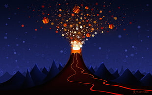 gift volcano eruption digital wallpaper, Vladstudio, volcano, lava, presents