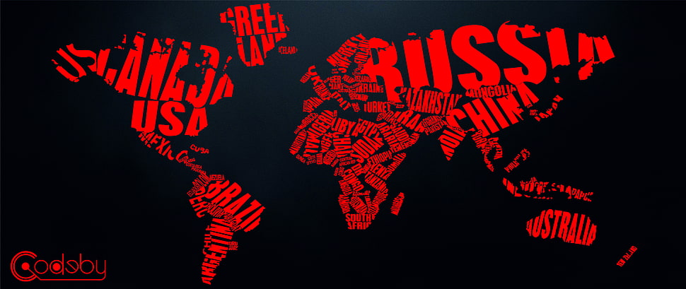 red map word cloud, codeby, world map HD wallpaper