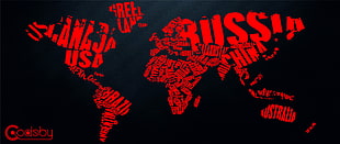 red map word cloud, codeby, world map HD wallpaper