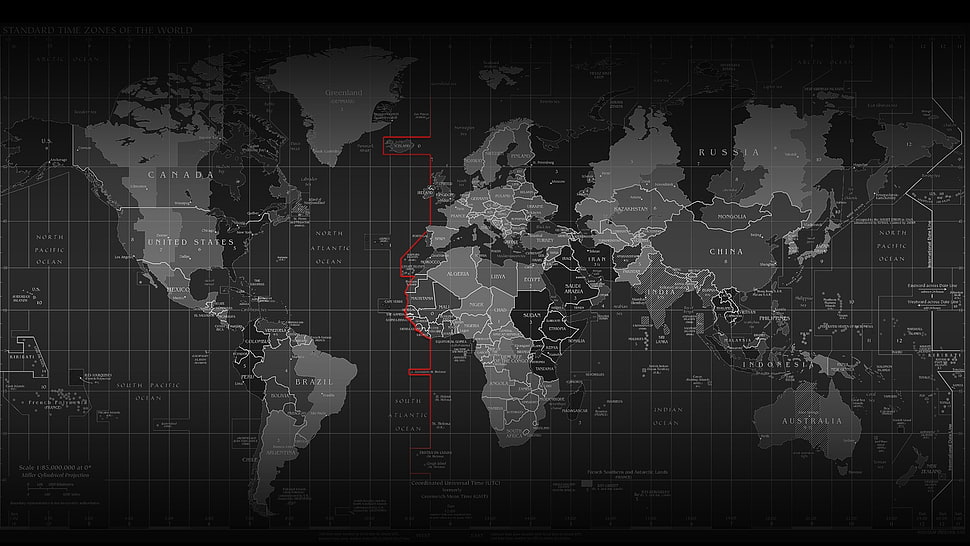 gray map illustration, world map, time zones HD wallpaper