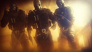 three men wearing gas masks digital wallpaper, Rainbow Six: Siege, SWAT, video games