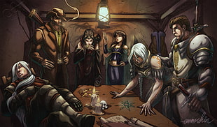 group of people gathering near table graphic wallpaper, Pathfinder, mmorpg, fantasy art, video games