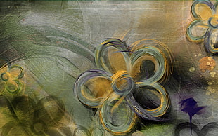 teal and yellow flower painting