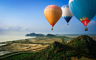 assorted-color hot air balloons, landscape