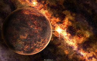 round gold-colored coin, space, space art, digital art