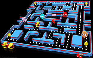 Pac-Man game application screenshot, pixels, pixel art, 3D, black background HD wallpaper