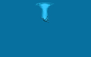 drowning person painting, water, blue, minimalism, underwater