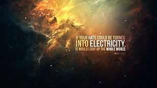 yellow and black background with if your hate could be turned into electricity text overlay, Nikola Tesla, quote, electricity, lights