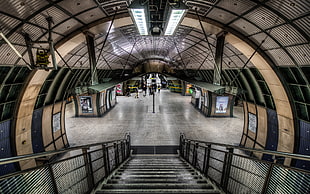 gray steel handrails, England, London, underground, train station