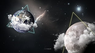 Moon and Earth digital wallpaper, space, nebula, world, Moon