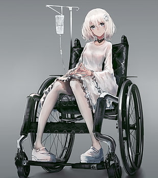 female character sitting on wheelchair HD wallpaper