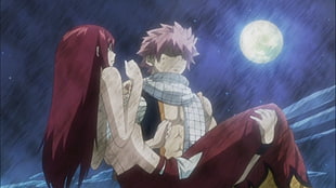 maroon-haired female anime character, Fairy Tail, Scarlet Erza, Dragneel Natsu