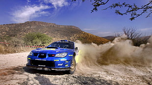 blue car, Subaru Impreza , rally cars, drift, blue cars HD wallpaper