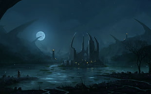 black castle photo during night time