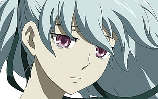 gray haired pink-eyed girl anime character