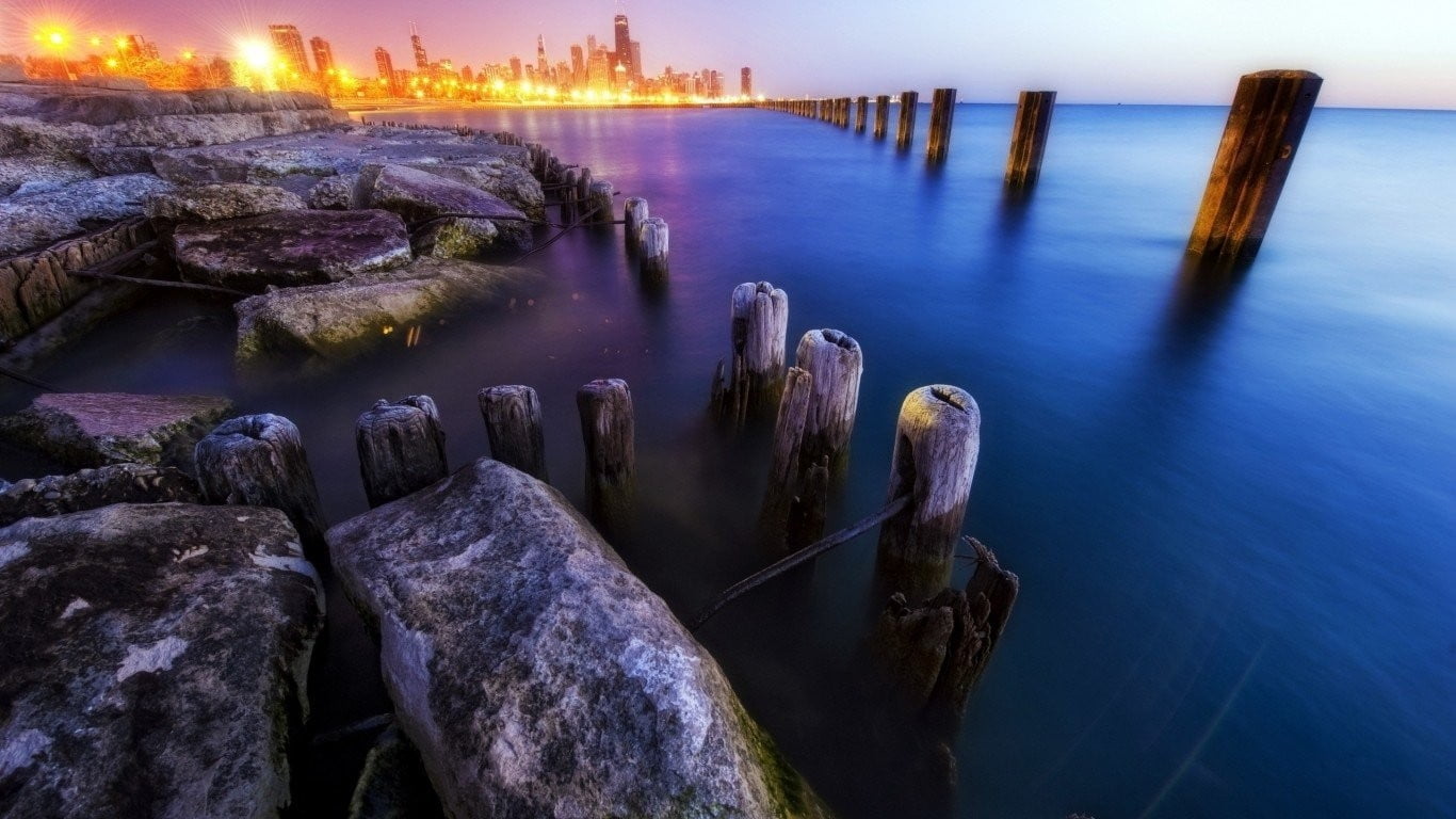 brown wooden posts, nature, landscape, skyline, pier