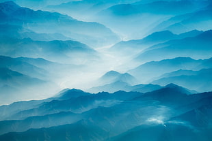 aerial photo of mountain wallpaper, nature, landscape, aerial view, blue