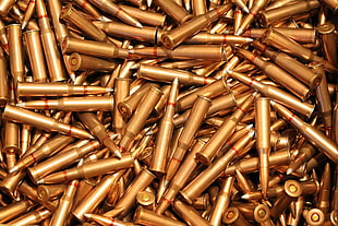brass-colored bullet lot, bullet, ammunition, 7.62