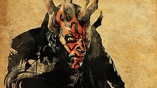 demonic character illustration, Star Wars, Darth Maul, artwork, movies