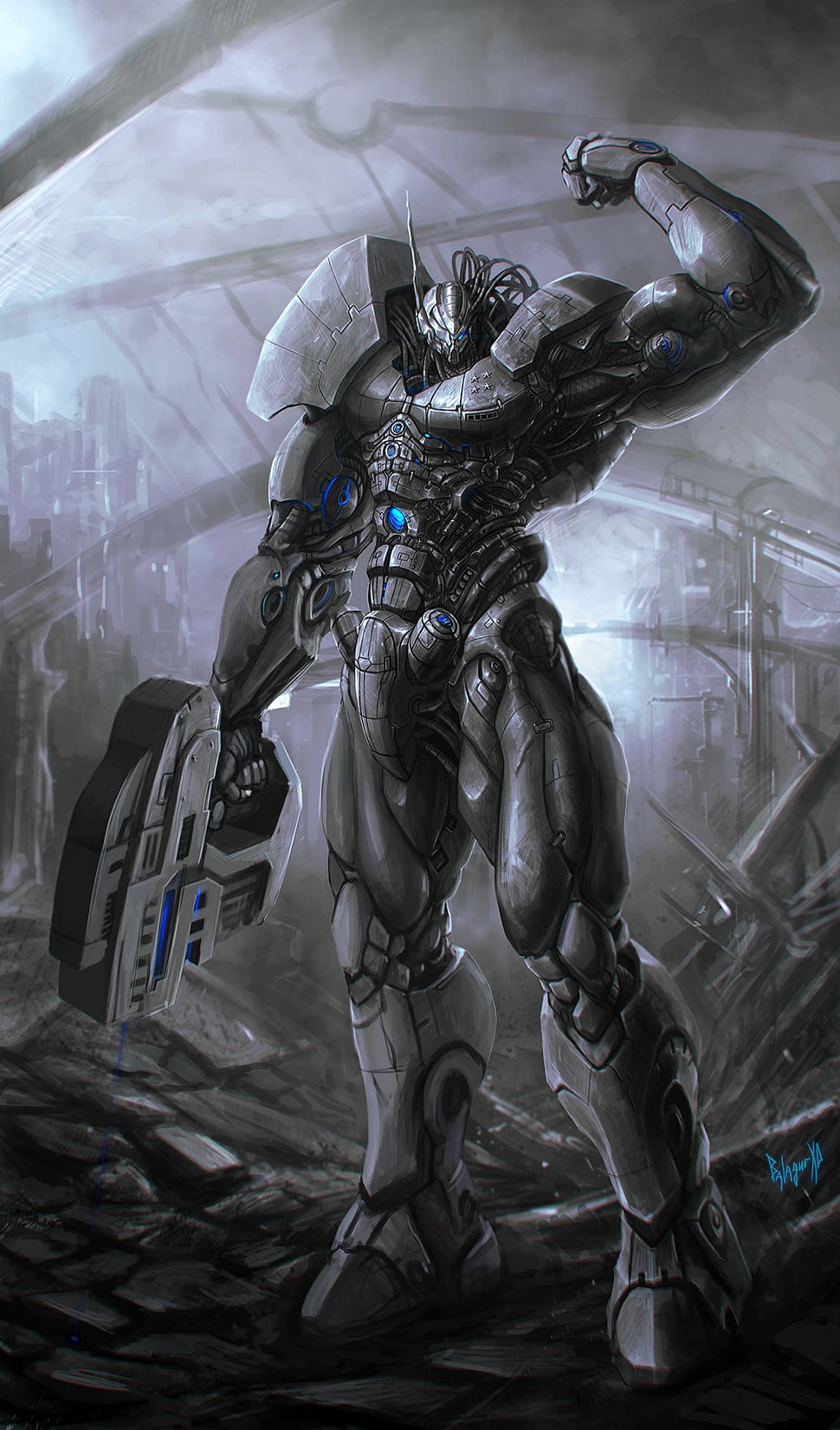 gray robot wallpaper, fantasy art HD wallpaper