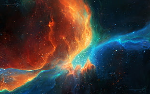 red, blue, and orange galaxy illustration, space, stars, render, TylerCreatesWorlds