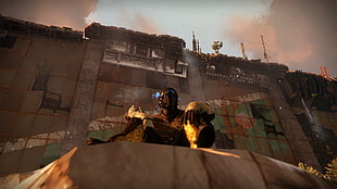 man wearing black costume sitting near wall building, Destiny (video game), Warlock, Earth