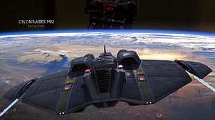 Cylon Raider MK1 poster, spaceship, digital art, space, space art HD wallpaper
