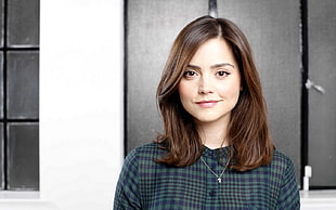 women's blue and green gingham top, Doctor Who, women, Jenna Louise Coleman HD wallpaper
