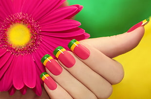 pink-and-green nail manicure
