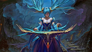 anime, blue hair, piano, League of Legends HD wallpaper