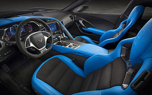 black and blue vehicle seat covers, Chevrolet Corvette Stingray, vehicle, Chevrolet Corvette C7, Grand Sport 
