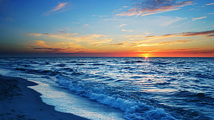 blue ocean water taken on sunset HD wallpaper