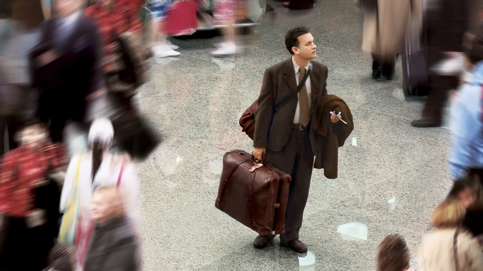 men's brown suit jacket, Tom Hanks, The Terminal, movies