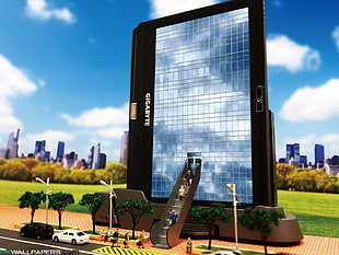 black and gray computer tower, Gigabyte, computer, Computer screen, digital art
