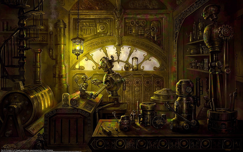 robot illustration, steampunk, robot HD wallpaper