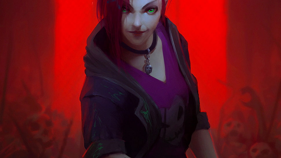 purple-haired female character digital wallpaper HD wallpaper