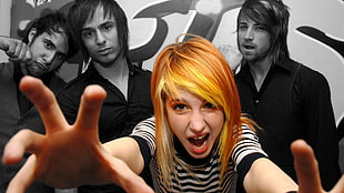 selective color photo of Paramore band
