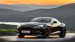 black coupe, Aston Martin Vanquish, car, vehicle, road