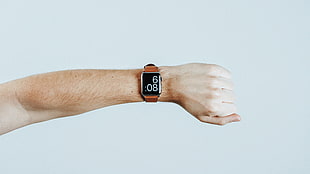 gray FitBit Blaze fitness tracker, photography, Iwatch, hands, watch